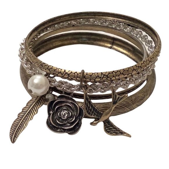 Boho Bangle Set Of Six With Charms - Picture 1 of 6